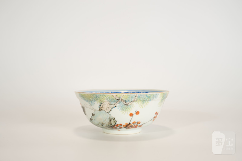 Lot839 清光绪 外粉彩内青花松鹤纹碗 - 图5